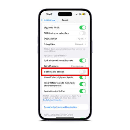 blockerar cookies på iPhone